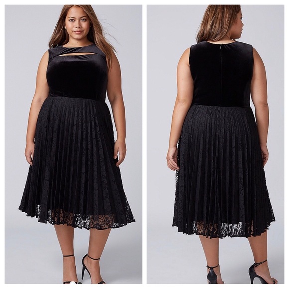 Lane Bryant Dresses & Skirts - LANE BRYANT Black Velvet Pleated Midi Dress NWT